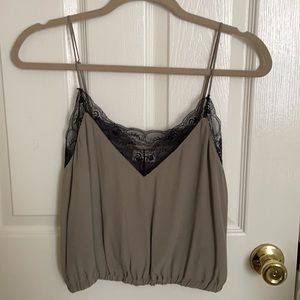 Aritzia Wilfred Taupe Camisole with Black Lace Trim